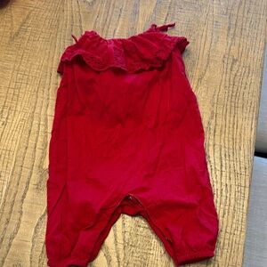Ralph Lauren Red Eyelet-Trim Baby Romper